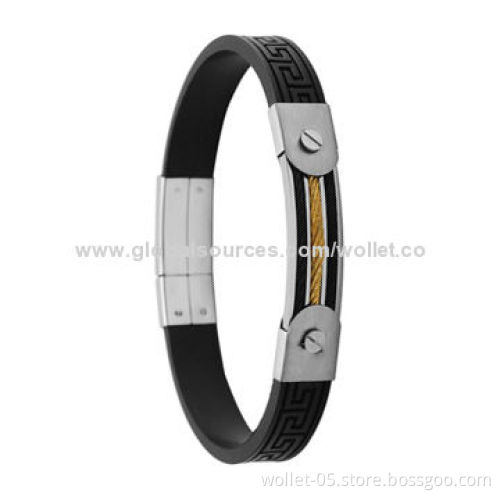 Fashion Energy Black Silicone Bracelet with Solid 316L Stainless Steel, Accept Customization